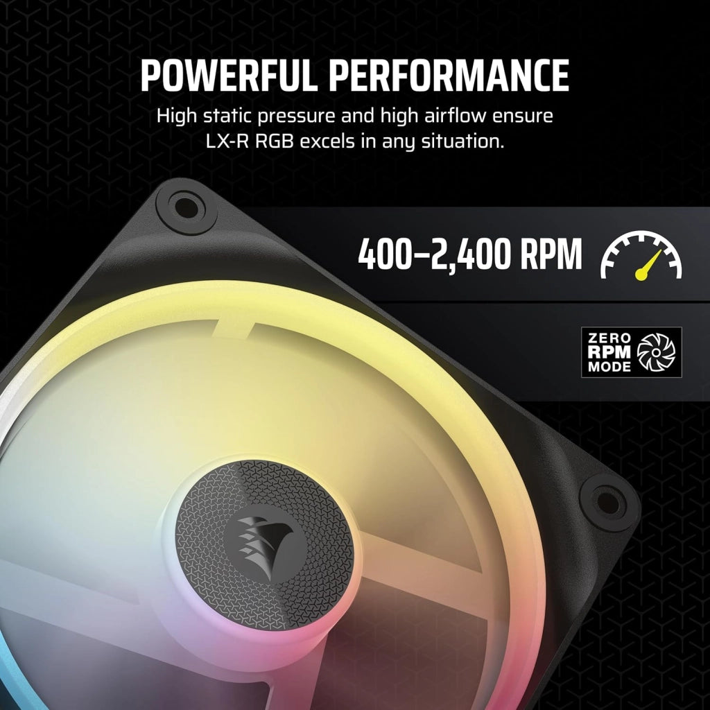 iCUE LINK LX120-R RGB 120mm Ventole PWM Invertite – Kit Tripla Ventola – Basso Rumore, CORSAIR Cuscinetto Magnetico a Cupola, Doppio Anello Luminoso, Viti QuikTurn™, Modalità Zero RPM – Nero