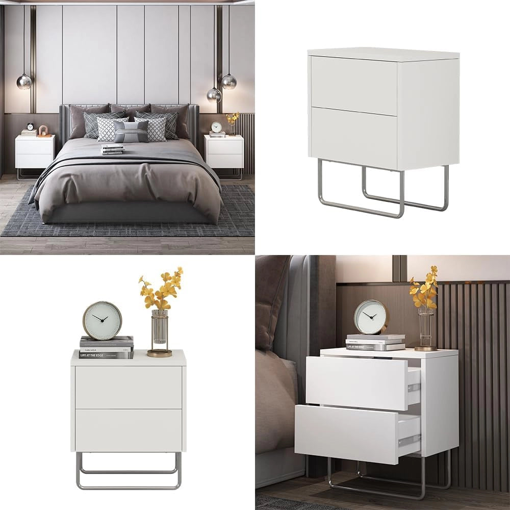 Comodino camera da letto Calvin, Bianco, 45 x 50 cm, per riporre oggetti di uso quotidiano accanto al letto