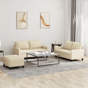Set di Divani 3 pz con Cuscini Crema in Tessuto
