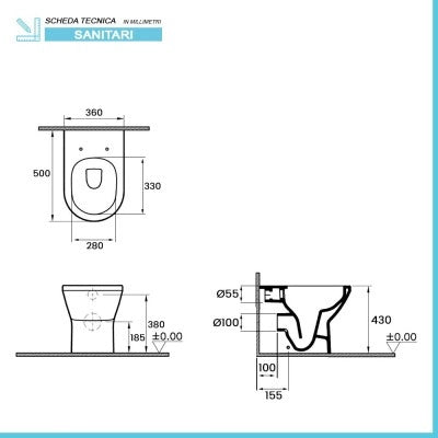 Sanitari filomuro Rimless bianco lucido con copriwc soft-close  Itaca