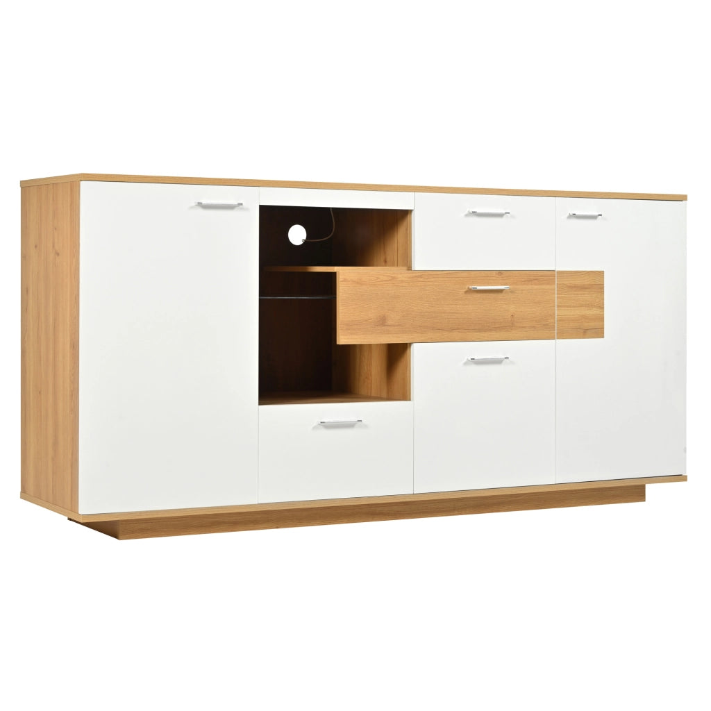 Credenza moderna 160x40x77 cm con LED, 2 ante e 4 cassetti