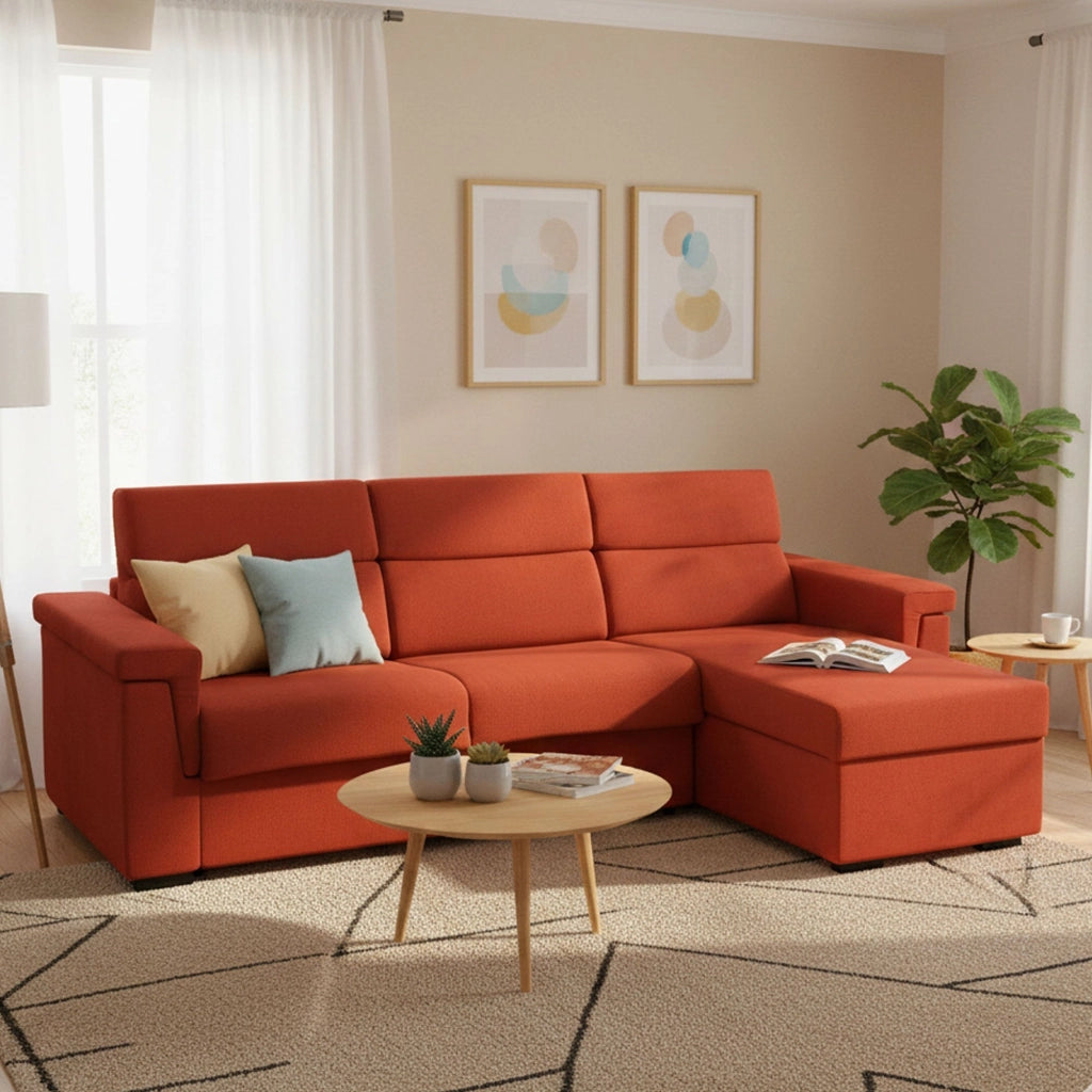 Ganzaria, Divano Letto con Penisola Sfoderabile Made in Italy, 285x160 cm Arancione