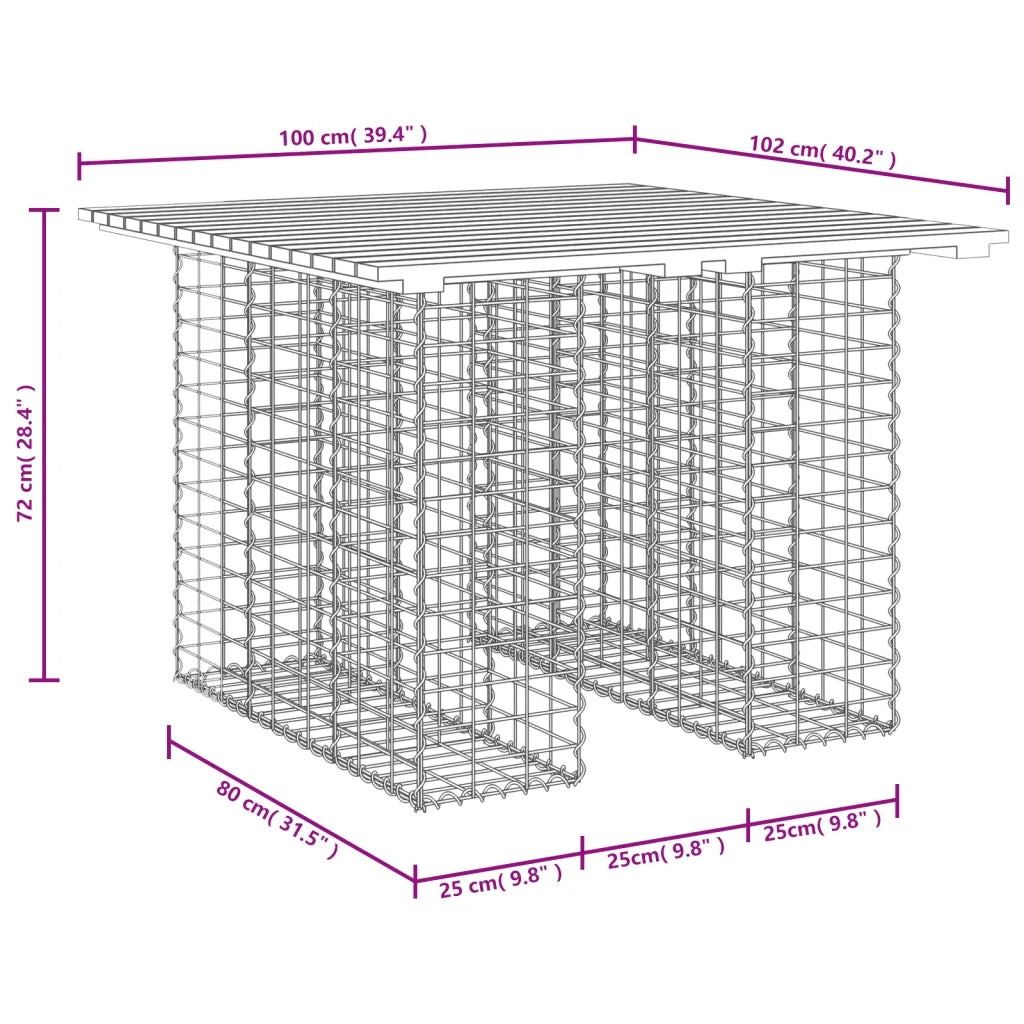 Tavolo da giardino in gabbione design 100x102x72 cm in legno massello Douglas 834372