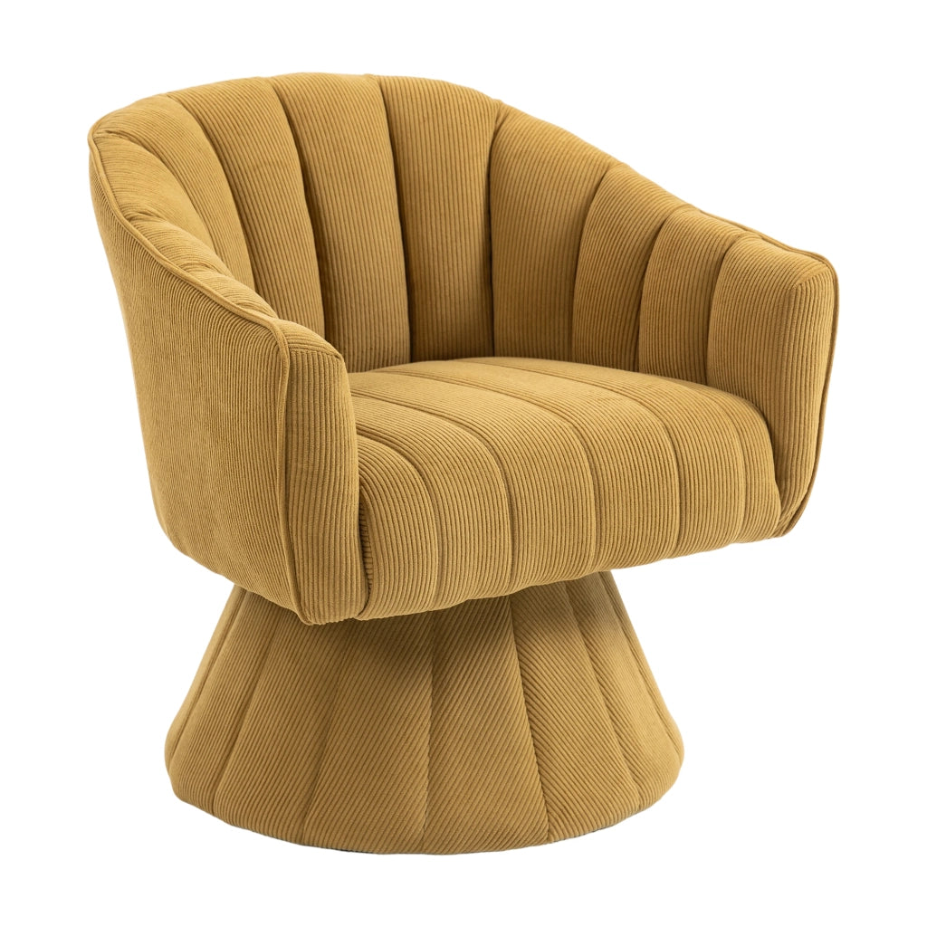 Sedia girevole 360° con seduta imbottita e braccioli avvolgenti in velluto a coste giallo senape 70 × 66 × 72 cm
