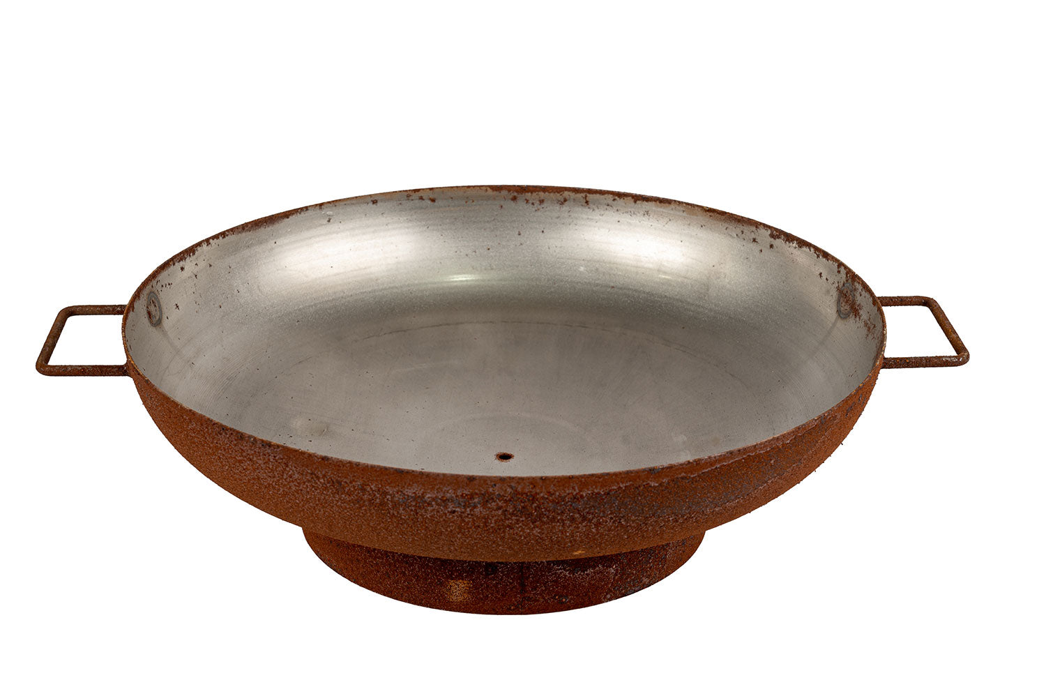 Braciere a Legna Ø75x17 cm Elegante con Manici in Acciaio Effetto Ruggine