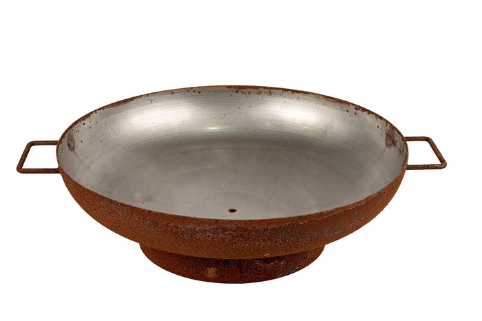 Braciere a Legna Ø75x17 cm Elegante con Manici in Acciaio Effetto Ruggine