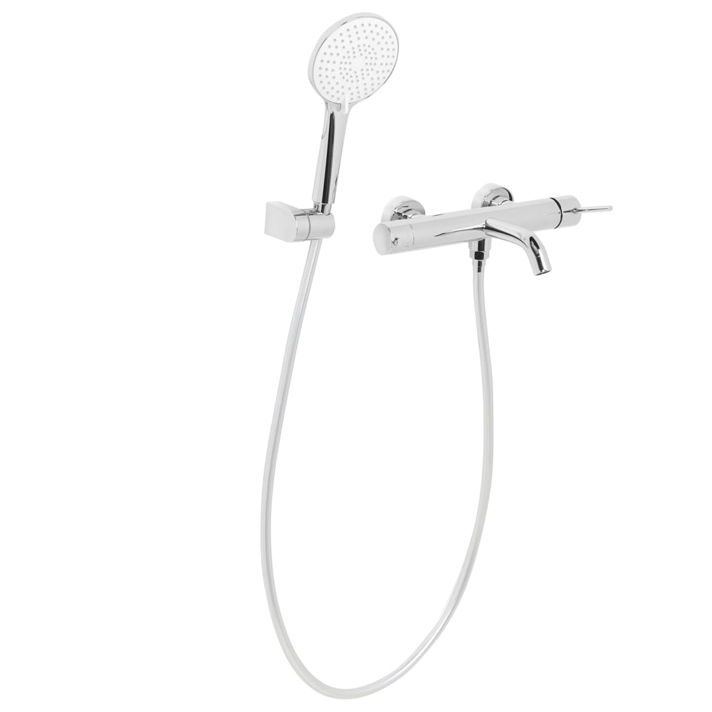 Set di miscelatori per vasca da bagno montati a muro, in ottone argentato, soffione doccia a bocca singola con kit di interruttori