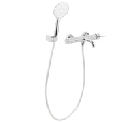 Set di miscelatori per vasca da bagno montati a muro, in ottone argentato, soffione doccia a bocca singola con kit di interruttori
