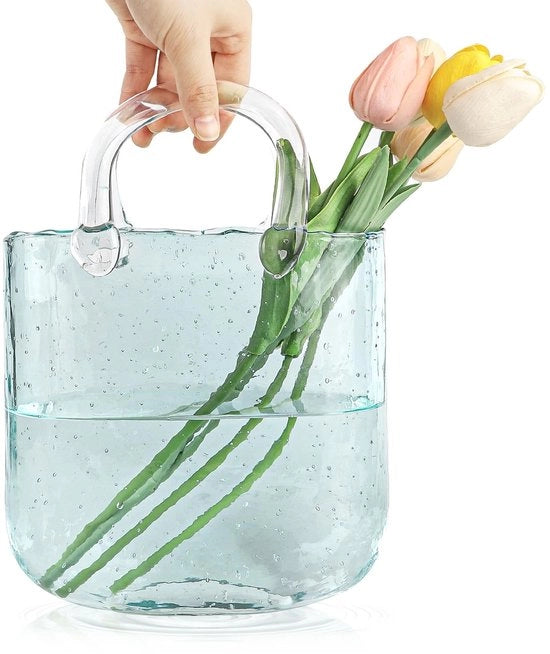 Vaso di fiori a mano - Borsa da fiori in vetro a mano - Vaso decorativo - Prodotto unico - Opera d'arte elegante - Lavorazione artigianale di alta qualità
