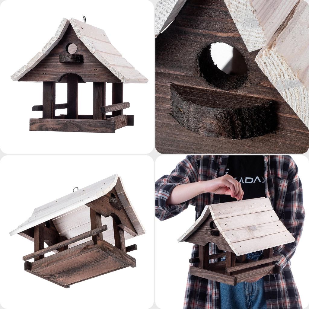 KADAX Grande mangiatoia per uccelli in legno da appendere, decorazione da giardino.