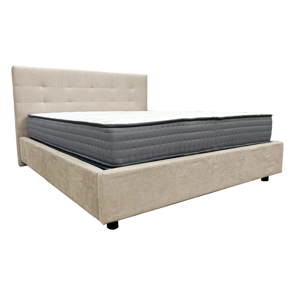 Letto contenitore matrimoniale 160x190 cm con rete ortopedica a doghe, tessuto Enjoy, made in Italy - 02 Camel