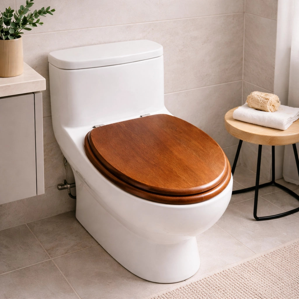 Sedile Copriwater Universale MDF Legno Con Cerniere Inox 440x375 52948A
