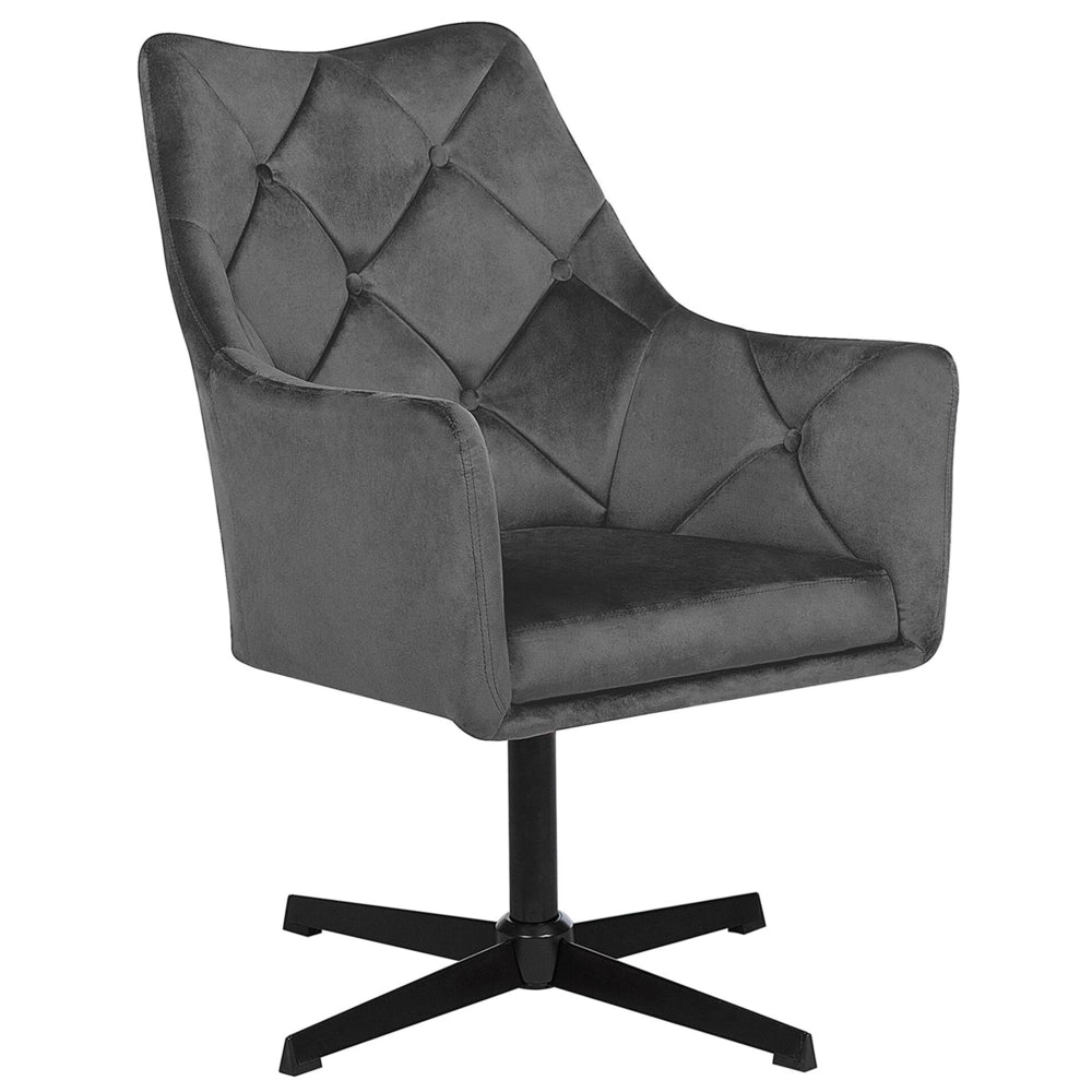 Poltrona velluto grigio 73L x 61W x 95H con schienale capitonnè a gamba singola in metallo Glam