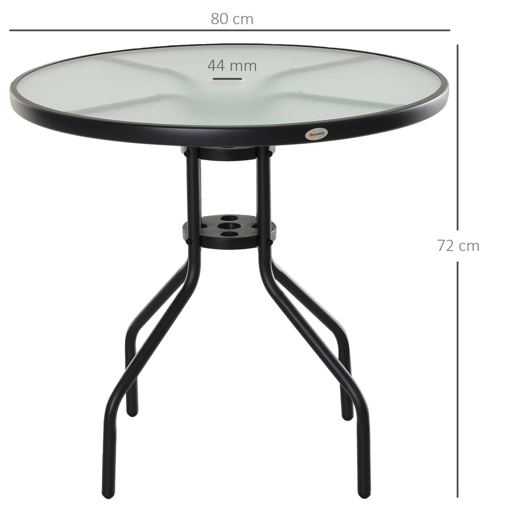Tavolo da giardino rotondo ¨C zephmum ¨C nero con vetro temperato, ?80x72 cm