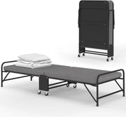 Letto pieghevole singolo in metallo ZAK con rete e materasso 70x190 cm grigio e nero
