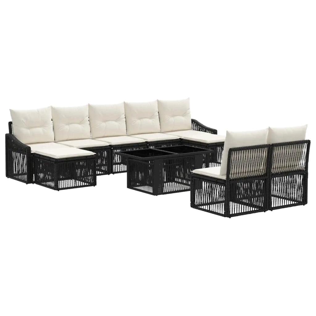 Set Divano da Giardino 10 pz Nero e Bianco Crema polyrattan 3437302