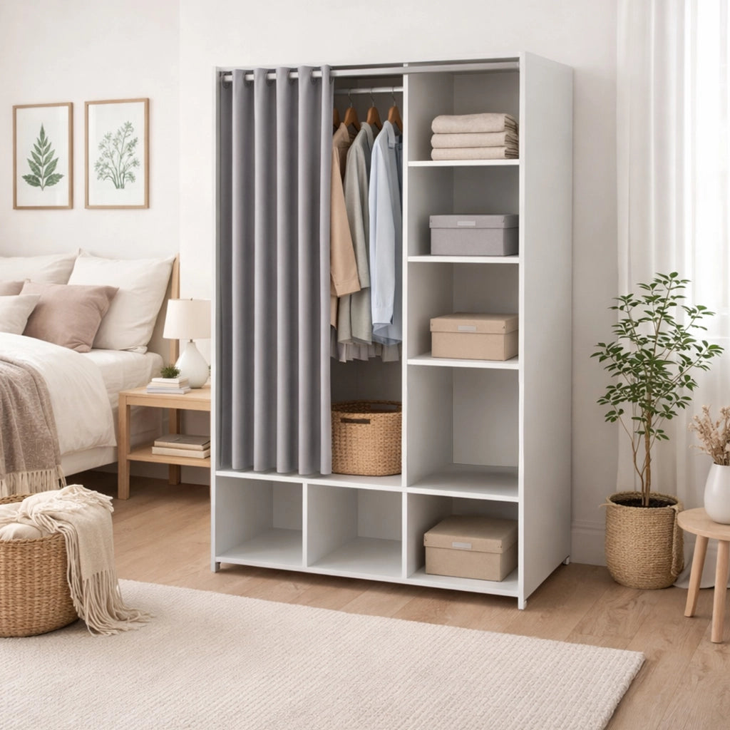 Guardaroba grande Jal, Mobile camera da letto, Cabina armadio portabiti, Armadio appendiabiti, 105x48 h180 cm, Bianco e Grigio