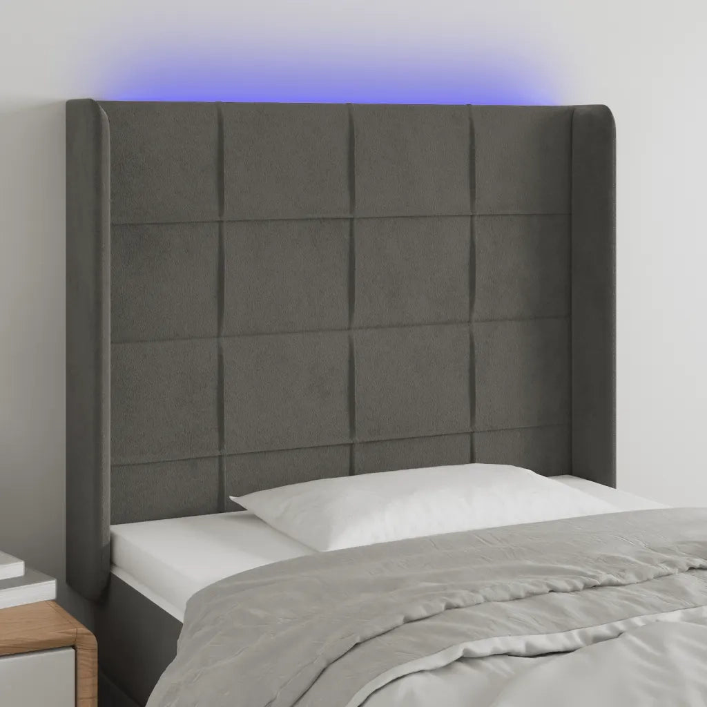 Testiera | Testata a LED Grigio Scuro 93x16x118/128 cm in Velluto