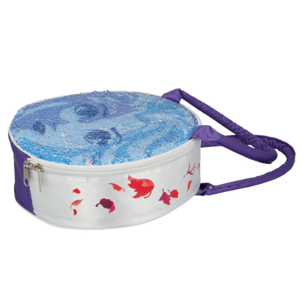 Borsa Termica Rotonda per il Pranzo con Paillettes e Manici 24x8cm Blu Frozen