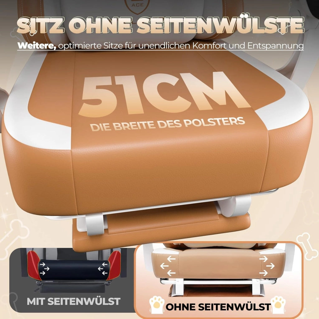 Carina sedia da gioco, sedia da gioco, sedia da ufficio, ergonomica, con orecchie di gatto, memory foam e poggiapiedi, 150 kg, in similpelle, marrone