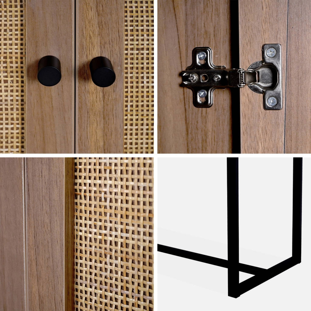 Credenza a 2 ante in canna e legno, 165cm, marrone naturale