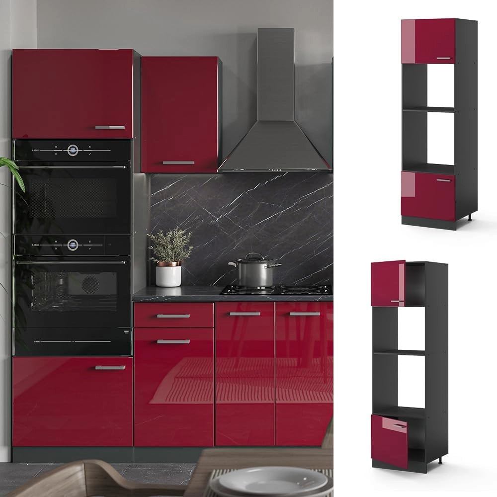 Mobile cucina microonde R-Line, Rosso lucido, 60 cm, per la libera combinazione all'interno di sistemi cucina modulari