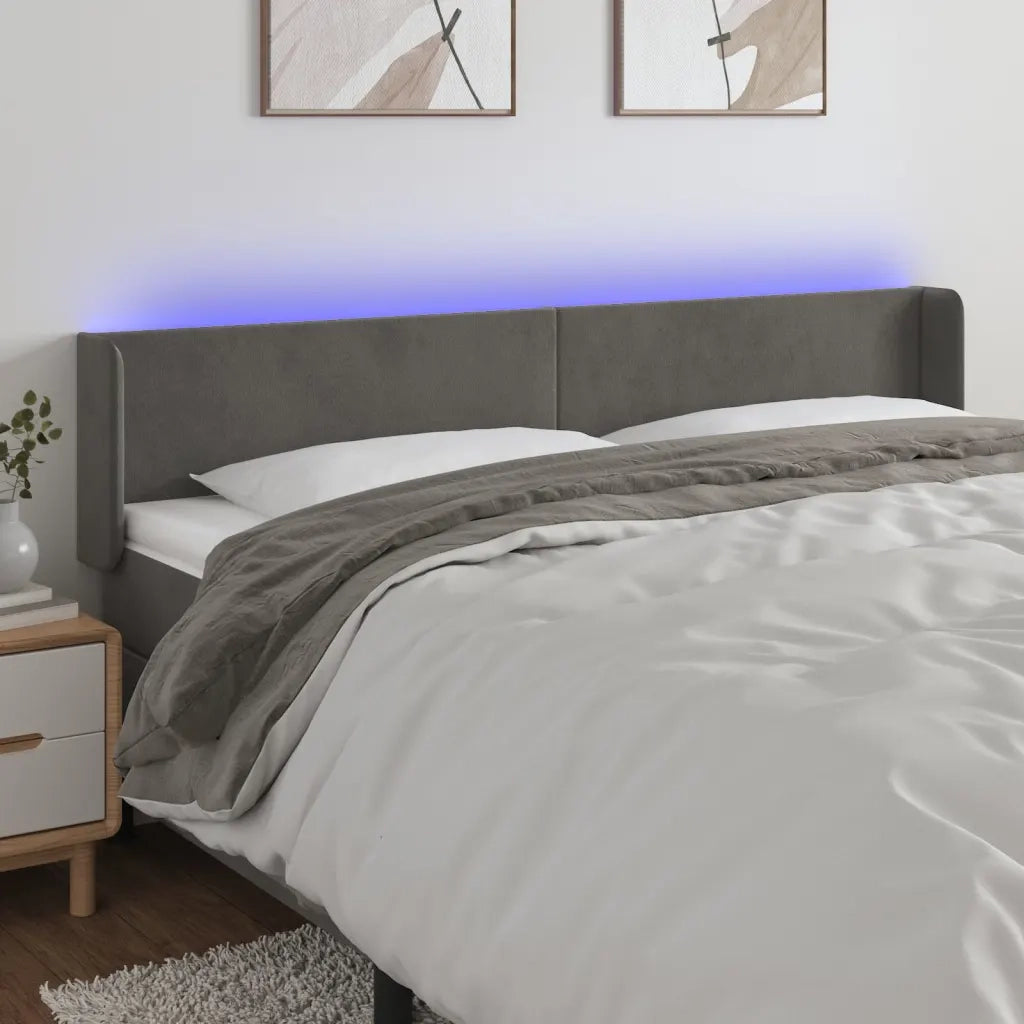 Testiera | Testata a LED Grigio Scuro 163x16x78/88 cm in Velluto