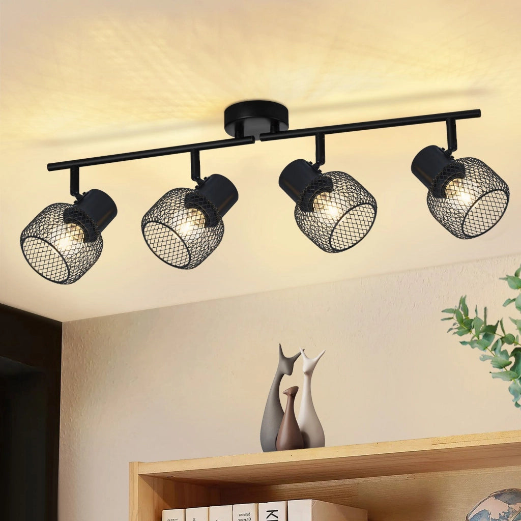 ZMH Faretto da soffitto neri 4 luci E27 orientabili 330° metallo max 25W per sale pranzo cucine