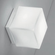Dado Lampada da parete e soffitto design moderno in metallo bianco opaco con diffusore in vetro triplex opale, dimensioni 11x11x13 cm, attacco E27