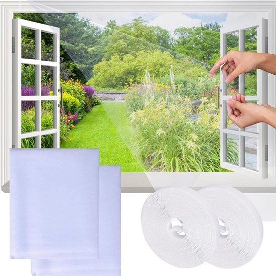 Due pezzi di schermo antinsettico per finestre, 150 x 180 cm, tagliabile su misura, protezione dagli insetti, rete per finestre per protezione della famiglia dagli insetti, con adesivo self-adhesive e taglierina