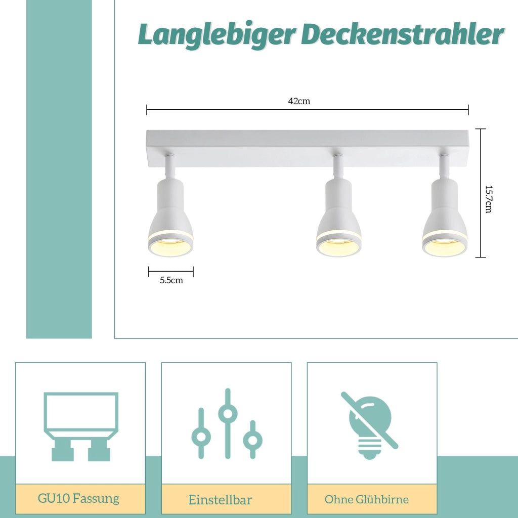 ZMH Faretto da soffitto bianchi 3 luci GU10 metallo orientabili moderni per camera letto sala pranzo senza lampadina