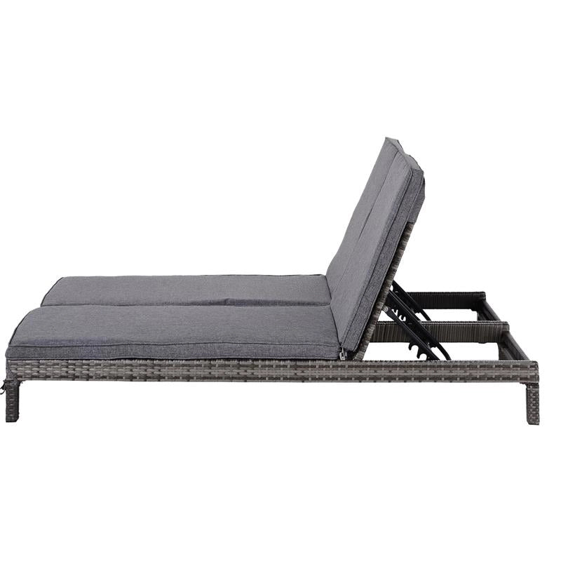 LETTINO PRENDISOLE A 2 POSTI E RATTAN CON MATERASSINO 195 X 120 X 28 CM GRIGIO