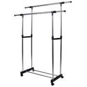 Trade Shop - Appendiabiti Allungabile Telescopico Doppio Con Ruote E Vassoio 80x40x80/155cm -