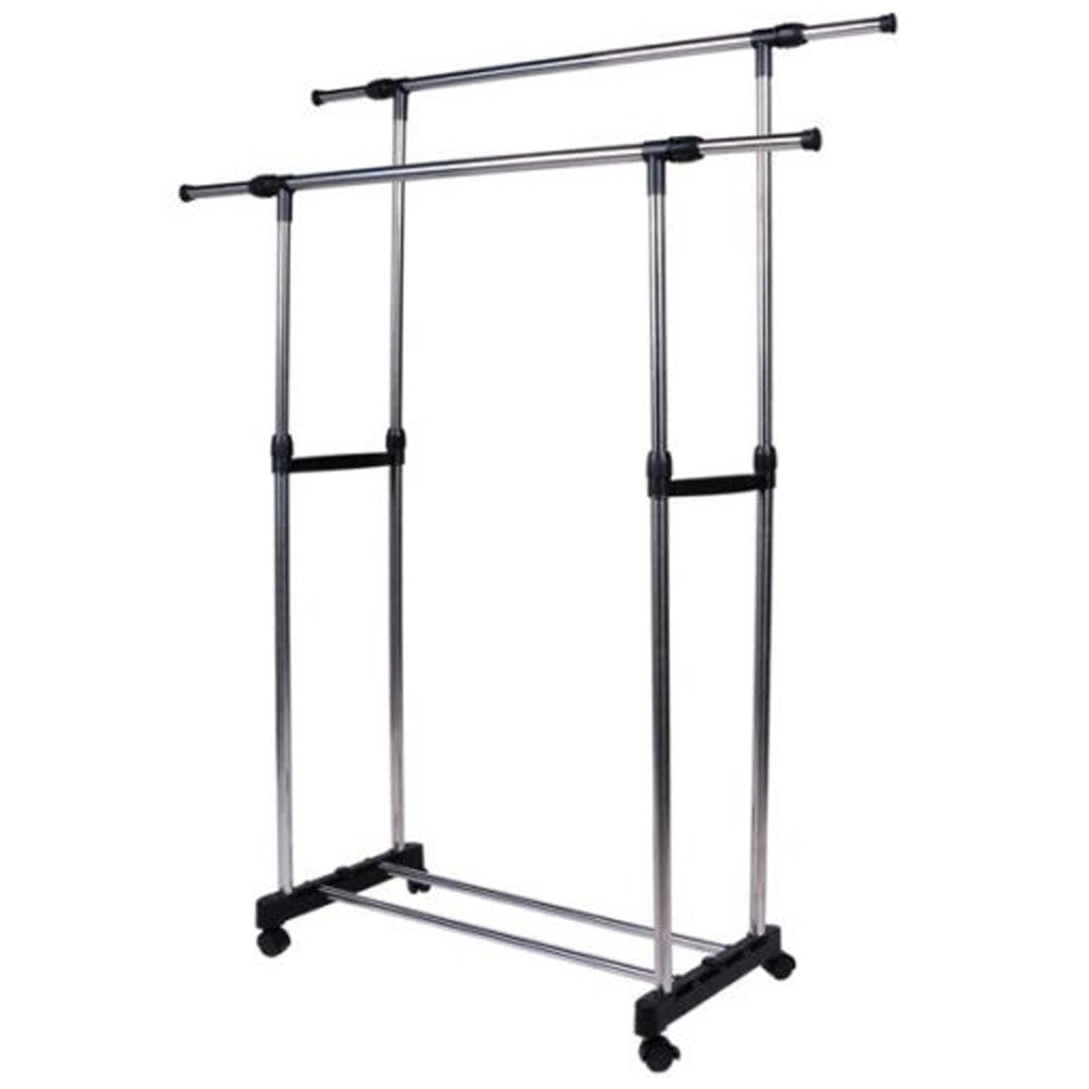 Trade Shop - Appendiabiti Allungabile Telescopico Doppio Con Ruote E Vassoio 80x40x80/155cm -