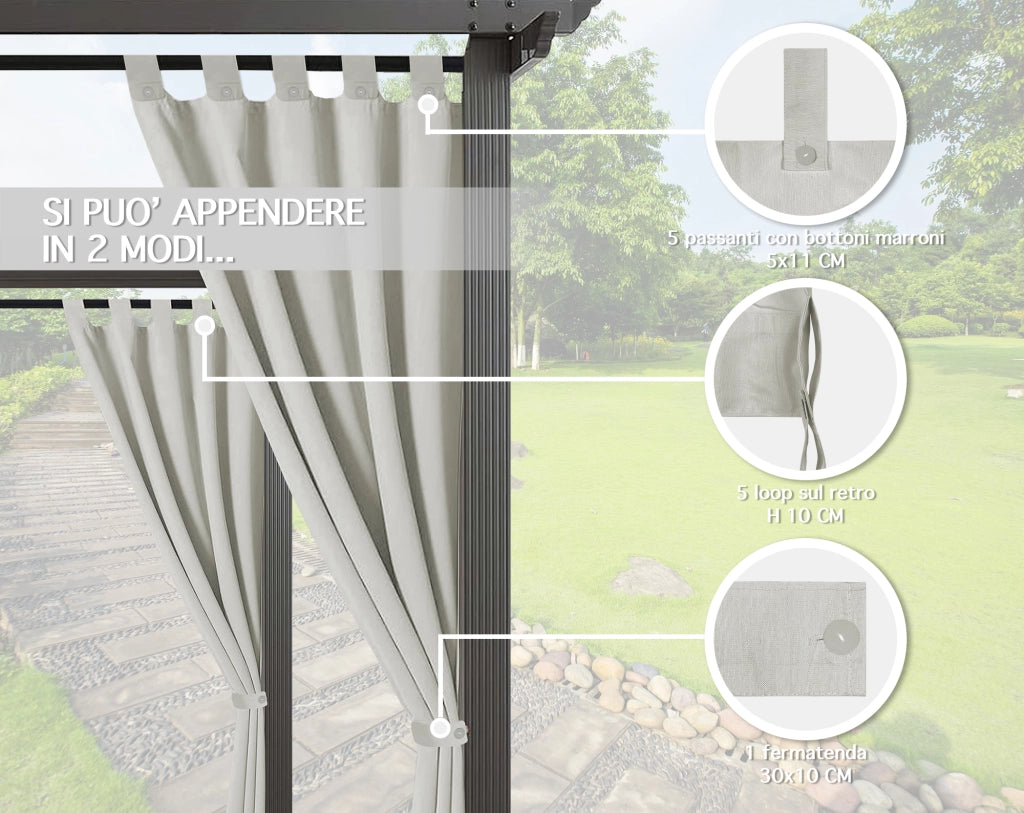 Tenda Per Gazebo Da Esterno Resistente 160 x 270 Cm Con Asole E Passanti Chiusura A Bottoni Antivento Antipolvere Uv Resistente Tende Da Sole Ombreggiante Terrazzo Multiuso 2 Pezzi - Grigio