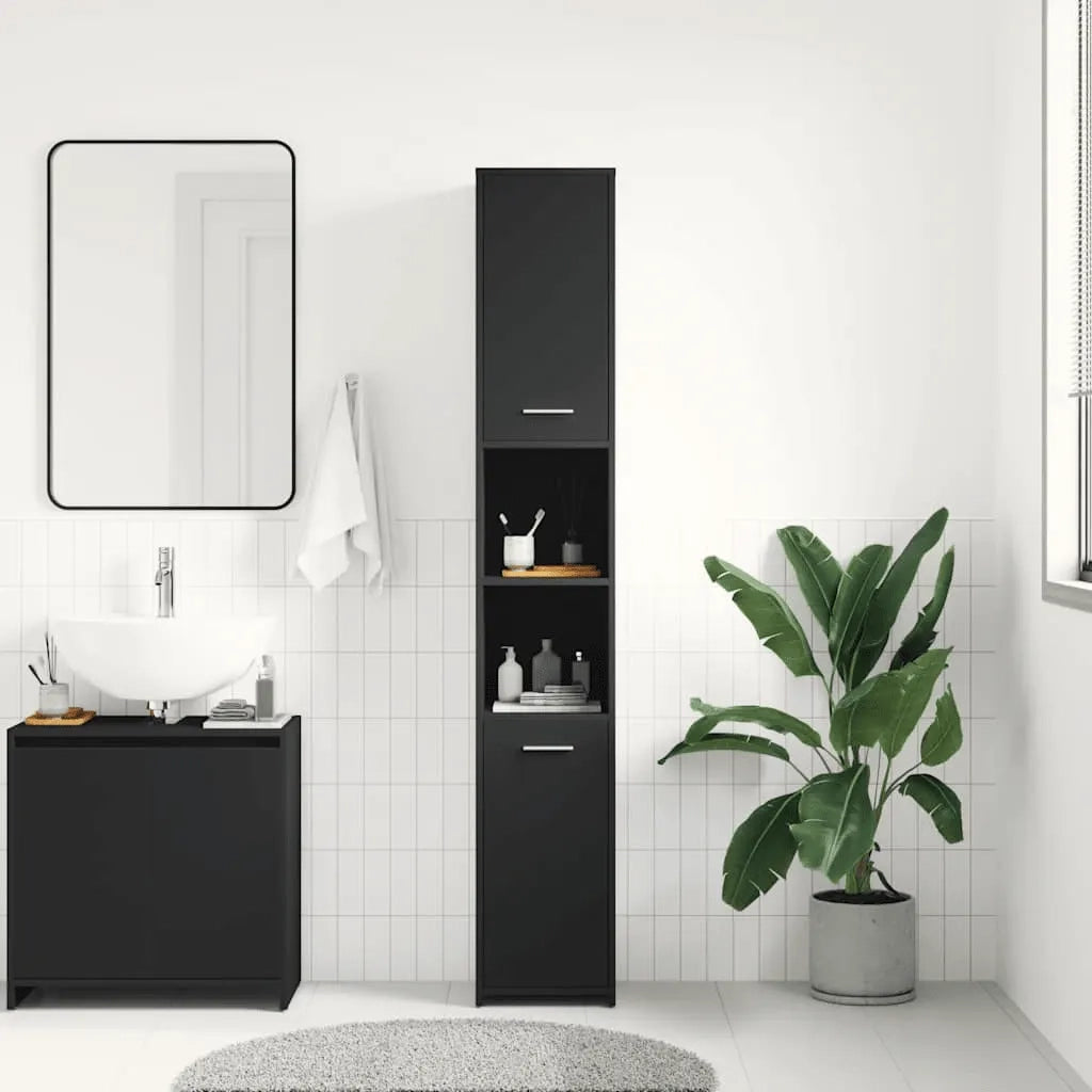 Armadio da Bagno Nero 30x30x183,5 cm in Truciolato cod mxl 31392
