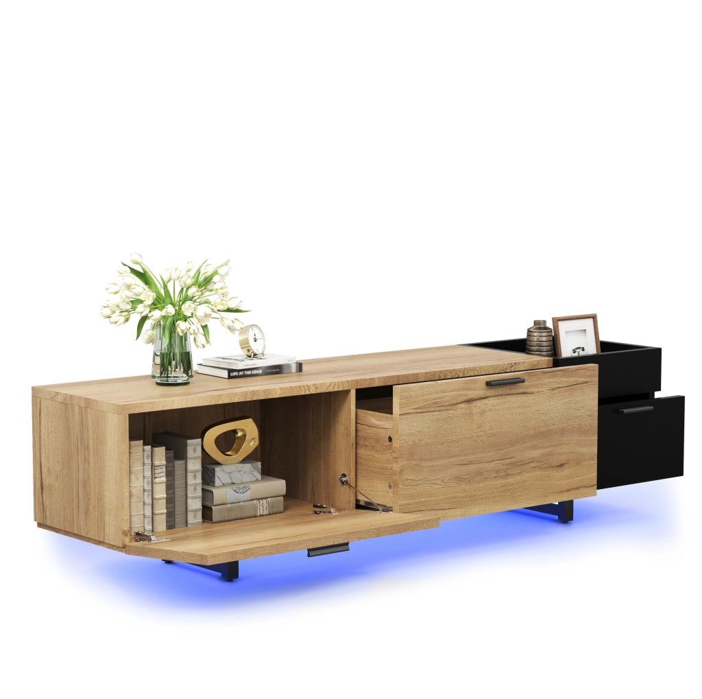Mobile porta TV 180x38x49 cm con cassetti e vani aperti in legno ingegnerizzato nero