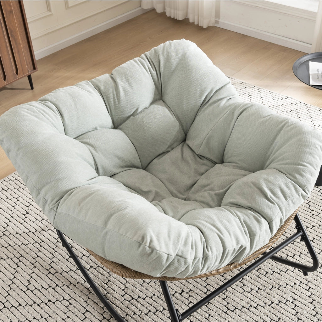 Sedia a dondolo in chenille con struttura ergonomica e base metallica, per salotto e camera azzurro chiaro