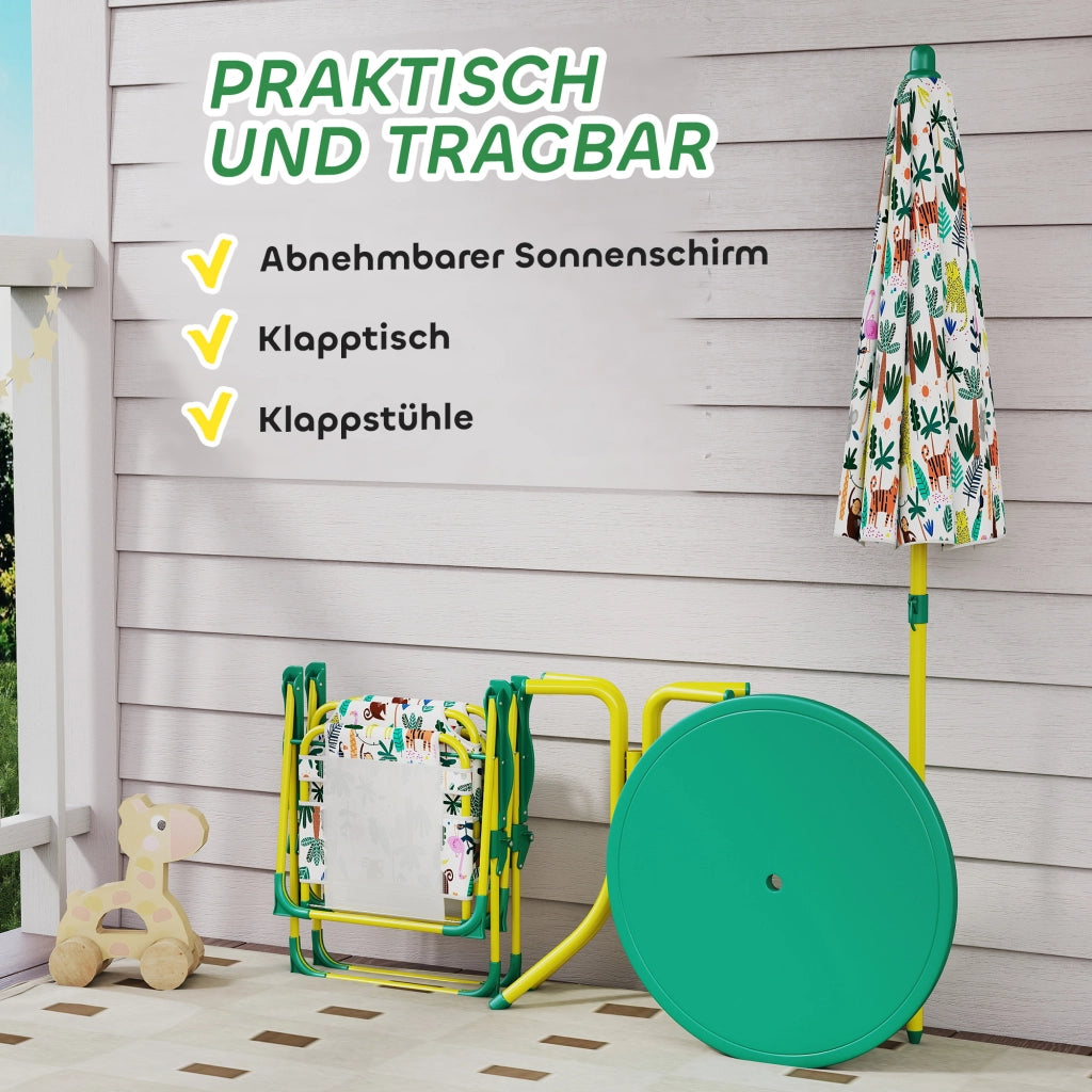 Set Tavolo e Sedie Bambini con Ombrellone ¨C Xylo ¨C Verde 4 Pezzi Pieghevoli