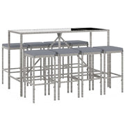 Set da bar da giardino da 9 pezzi con cuscini in polyrattan grigio 02_0013442