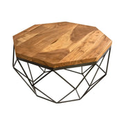 Tavolino basso NEXORA 70 cm in legno massello di mango e ferro nero design geometrico