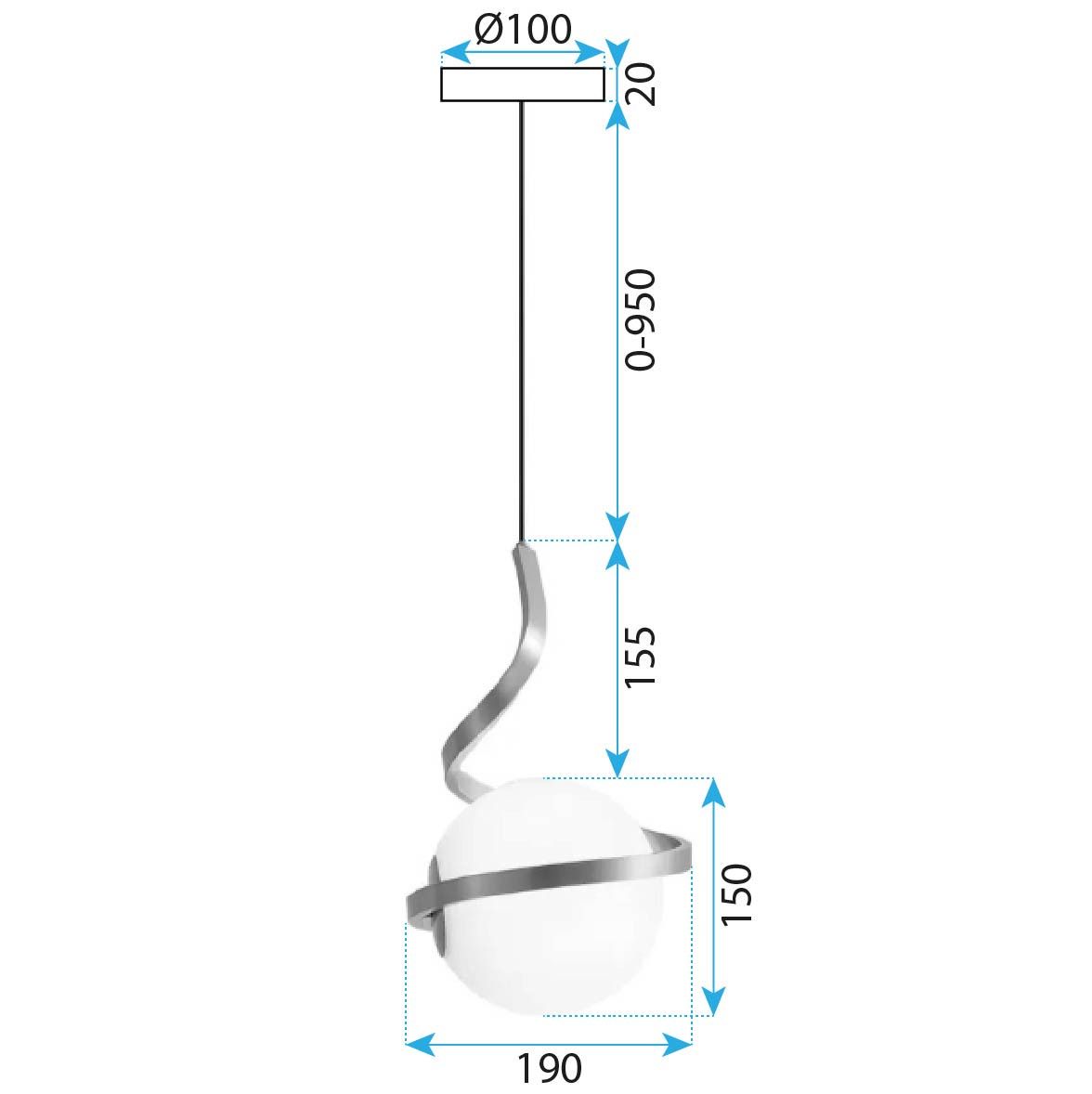 Lampada A Sospensione A Spirale Con Sfera In Vetro APP1732-1CP Black