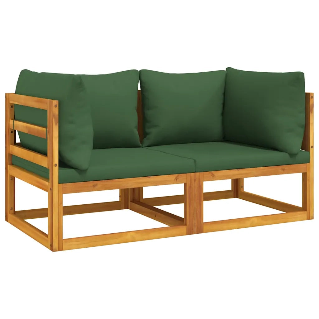 Divani Angolari Modulari 2pz con Cuscini Verdi Massello Acaciacod mxl 78425