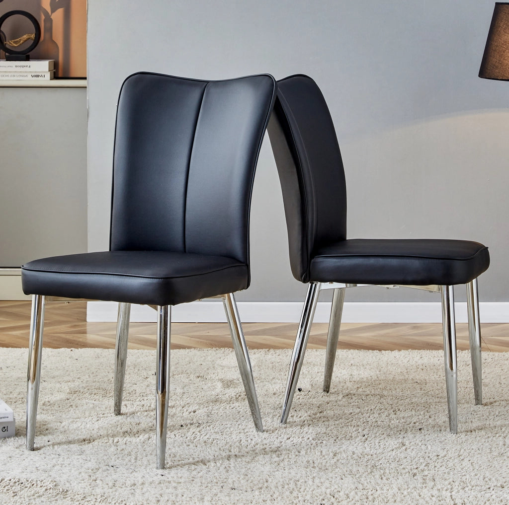 Set di 2 sedie da pranzo moderne 89 cm; in PU nero con gambe in metallo argento