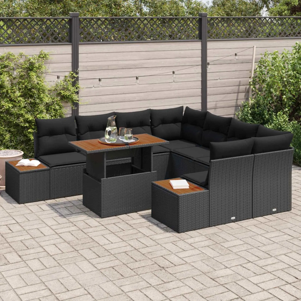 Set Divano da Giardino con archiviazione 9 pcs Nero Poly Rattan 3358792