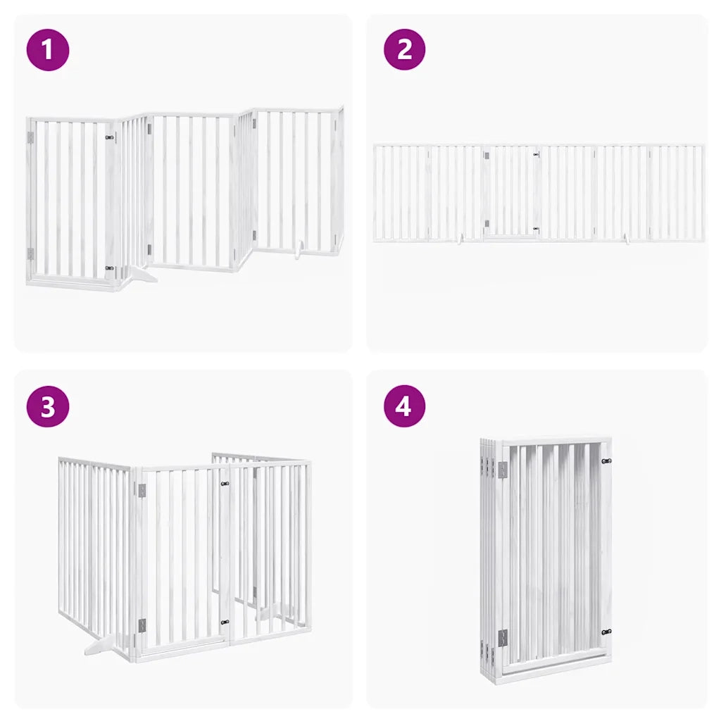 vidaXL Cancello Cani Porta Pieghevole Bianco 6 Pannelli 300 cm Pioppo