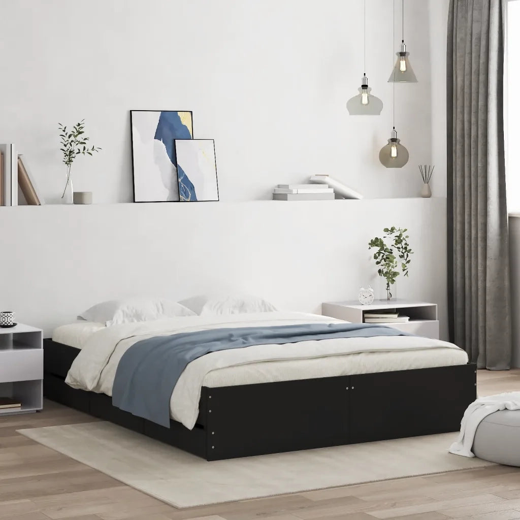 Giroletto con Cassetti-Struttura Letto con contenitore Nero 140x190 cm in Legno Multistrato 127781