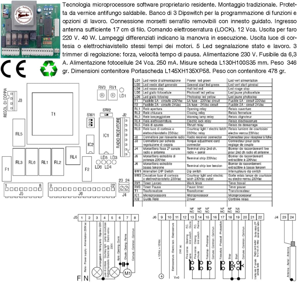 CENTRALE CTR18 PM-5000 GESTISCE MOTORE 220 V 1 CAVALLO CANCELLO SCORREVOLE CON SCHEDA RADIO CARTELLO SECURVERA E CONTENITORE