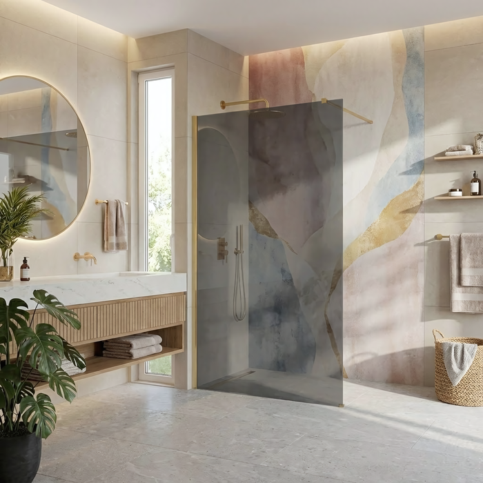 Parete Doccia Rea Flexi Grey / Brush Gold 130