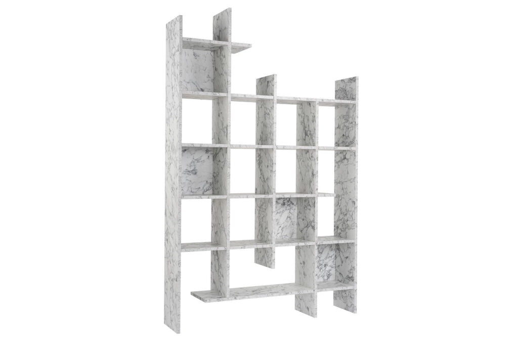 Libreria in legno "Manco" - 122 x 25 x 188 cm - Bianco marmorizzato